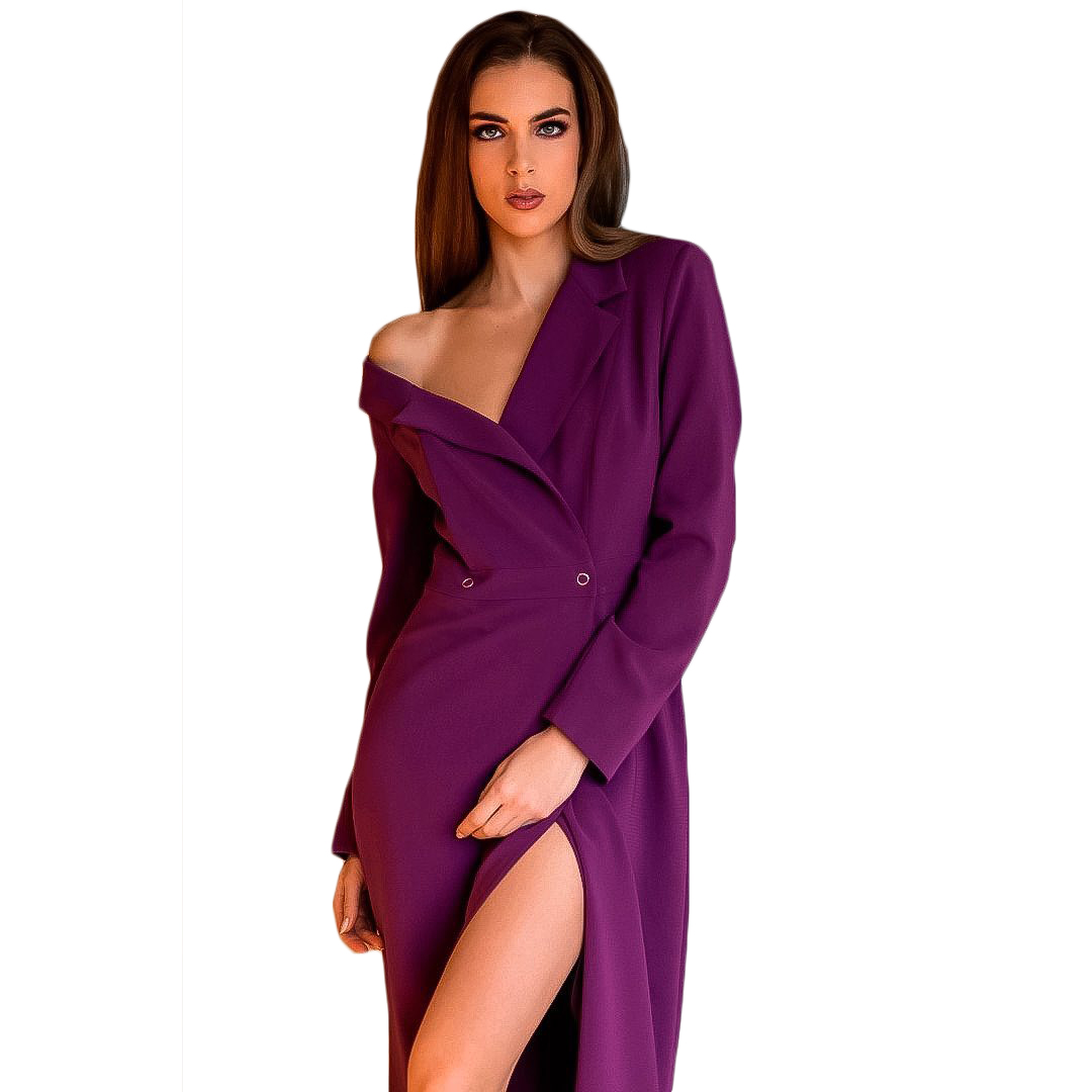 Purple Blazer Dress Suits Summer V Neck Long Sleeve Women Leisure Outfits Formal Evening Party Wedding Wear One Piece