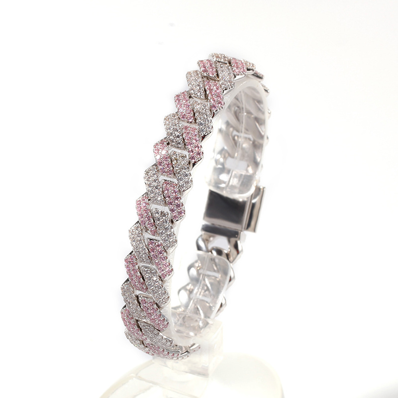 Two Tone Cuban Link Chain Bracelets Unisex Hip Hop White Pink Full Diamond Cubic Zirconia Ice Out Bling CZ Stone Curb Chains Miami Luxury Designer Rap