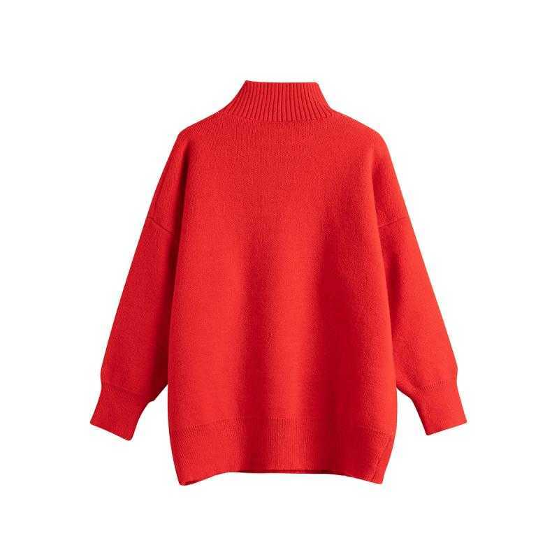 H.SA Women Sweater Jumpers Red Christmas Pullovers Oneck Christmas Man Pull Jumpers Oversized Loose Knit Tops Cartton Knit 210716