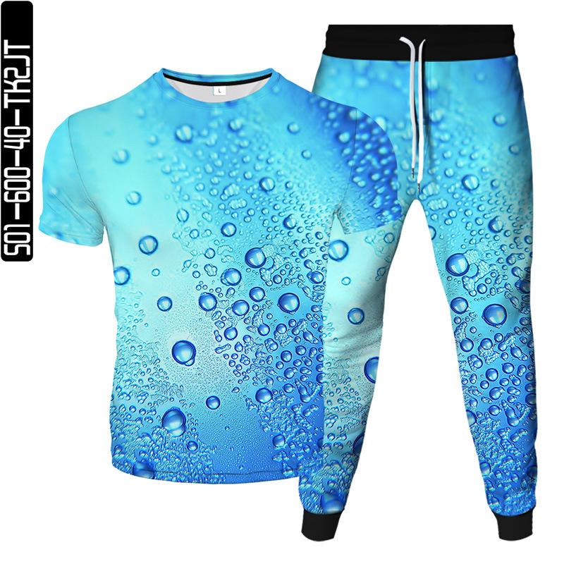 Men's Tracksuits Suit 2021 Printed Water Drop T-shirt Men And Women Casual 3D Fashion Short-sleeved Trousers Two-piece
