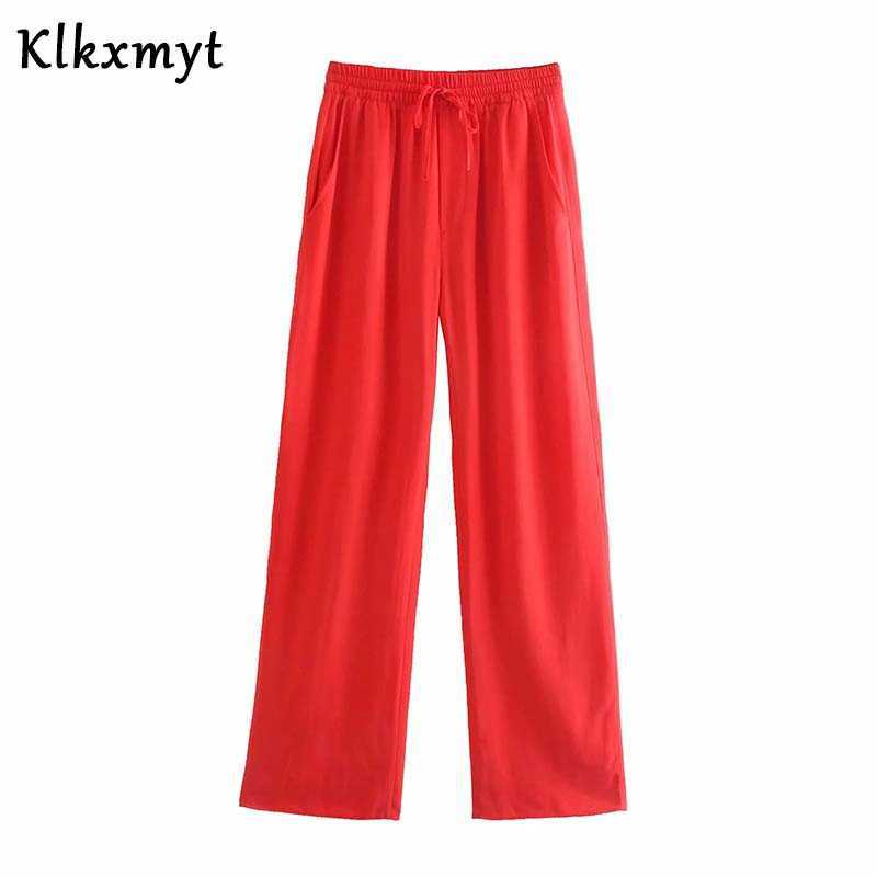 Klkxmyt Za Sets Women Casual Shirt Pants Suit 2 Pieces Blouse Tops And Elastic High Waisted Female Outfit 210527