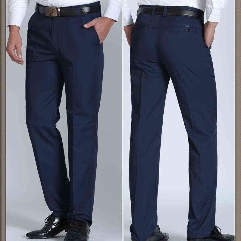 Casual Pants Men 100% Cotton Flannel Pant Business Comfortable Thin Long Trousers Streetwear For Man Navy Black 211112