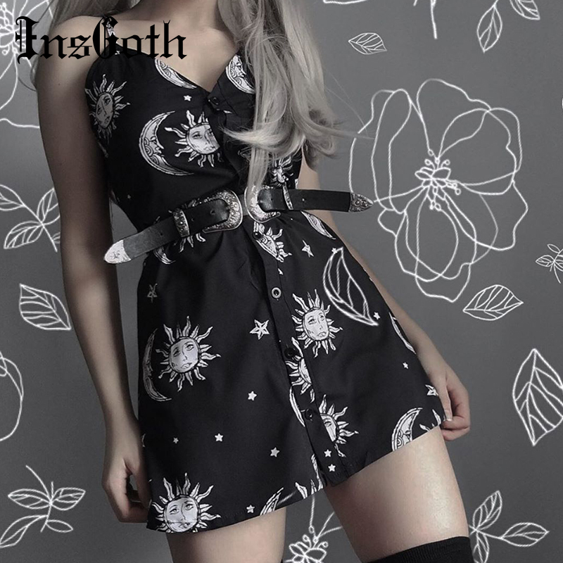 InsGoth Women Black Mini Dress Gothic Punk Sun Moon Printed Elegent Casual Loose Spaghetti Straps Aesic Vintage Female Dress
InsGoth Women Black Mini Dress Gothic Punk Sun Moon Printed Elegent Casual Loose Spaghetti Straps Aesic Vintage Female Dress