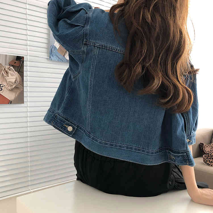 SML Women's korean fashion Jean Coats autumn Women loose Denim Jacket puff Sleeve Loose Female Girls Outwear coats (78513) 210423