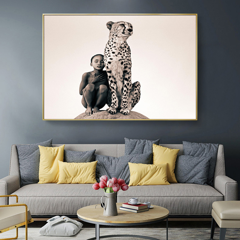 Leopard And Child PostersAnd Prints Portrait Animal Pictures For Home Wall Art For Living Room Decoration NO FRAME