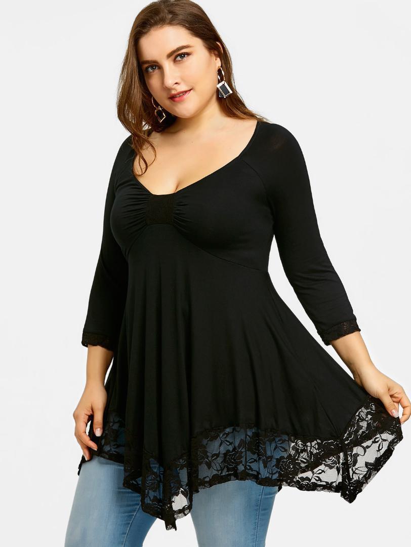 Female Tops Tees 5XL Empire Waist Handkerchief T-Shirt Women Spring Lace Trim Women Casual Black Asymmetrical Wipalo Plus Size, White
Female Tops Tees 5XL Empire Waist Handkerchief T-Shirt Women Spring Lace Trim Women Casual Black Asymmetrical Wipalo Plus Size, White