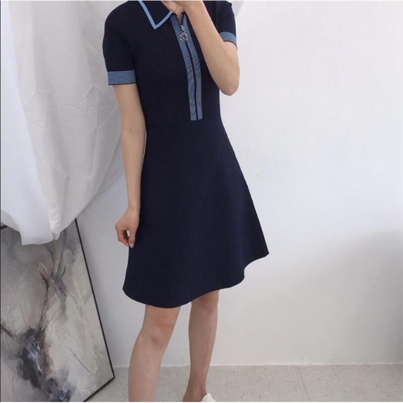 Summer Robe Elegant Sexy Knitted Mini Dress Women Short Sleeve Turn Down Collar Slim Bodycon Korean Vestidos 210519