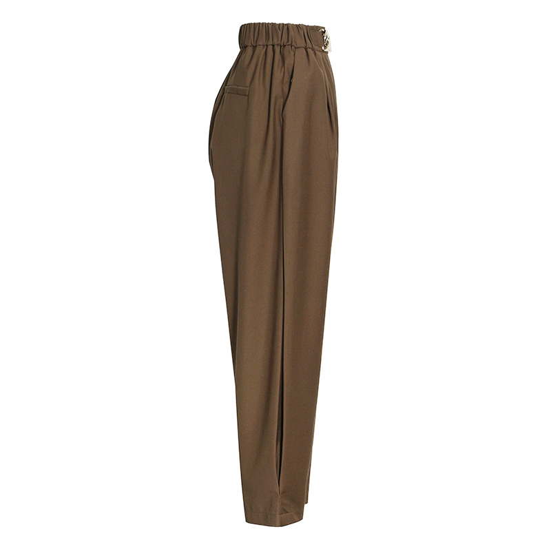 TWOTWINSTYLE Casual Patchwork Chain Pants For Women Straight Loose Solid Wide Leg Trousers Female Fashion Clothing 210517