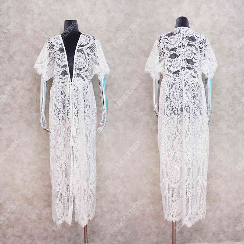 Tunics for beach Long Lace Beach Dress Women Swim Cover up Plus size Saida de Praia Robe Plage Kaftan #Q1021 210420