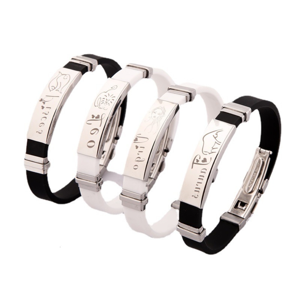 Hand catenary Men's and women's hand jewelry 12 constellation lovers Bracelet Korean fashion titanium steel silicone bracelet, Black
Hand catenary Men's and women's hand jewelry 12 constellation lovers Bracelet Korean fashion titanium steel silicone bracelet, Black