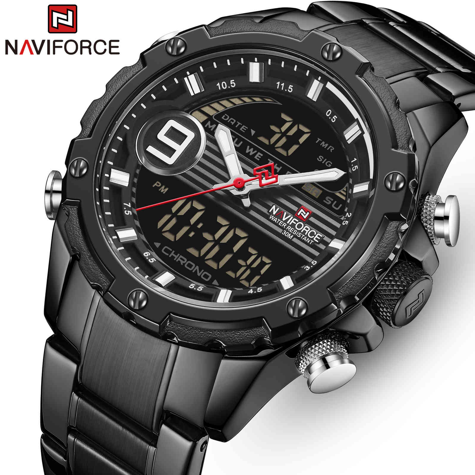 NAVIFORCE Fashion Mens Watches Top Brand Stainless Steel Quartz Watch Men Waterproof Sport Chronograph Clock Relogio Masculino 210517, Silver black
NAVIFORCE Fashion Mens Watches Top Brand Stainless Steel Quartz Watch Men Waterproof Sport Chronograph Clock Relogio Masculino 210517, Silver black