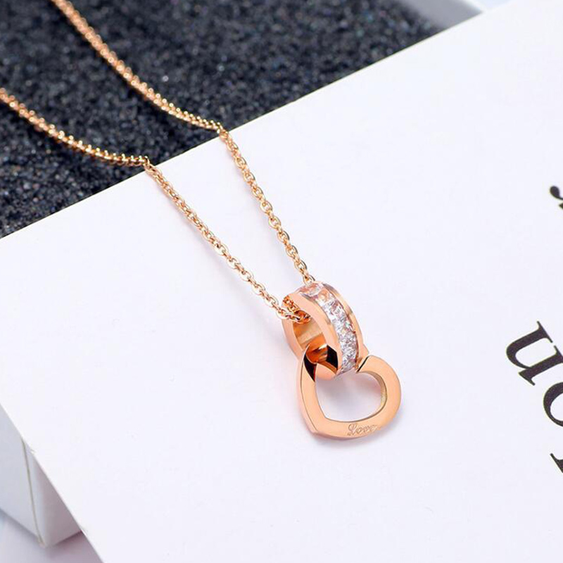 Circle Crystal Roman Numeral Necklace Pendants Double Buckle Woman Necklace Female Steel Clavicle Necklace 18K Gold Pendant Jewelry GC253