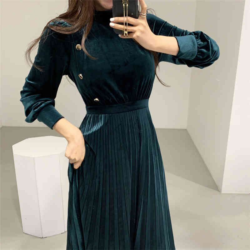 Retro Palace Style Velvet Office Lady Sexy Slim Elegant OL Work Wear Fashion Chic High Waist Women Long Dresses 210421