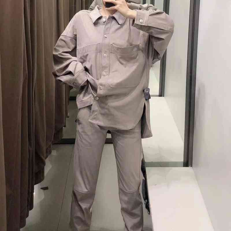 Women Patch Pocket Decoration Loose Blouse Female Turndown Collar Long Sleeve Shirt Casual Lady Tops Blusas S8315 210430
