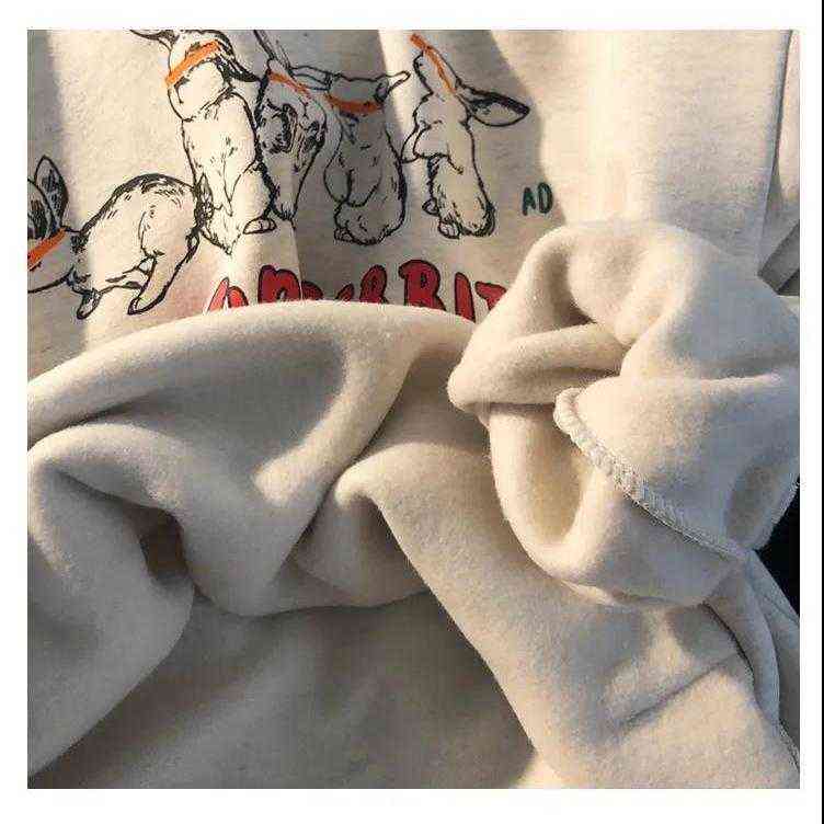Sweatshirt For Women's More Rabbit Print Winter Korean Style Fashion Hoodies Kawaii Oversized Hooded Polyester Harajuku 211109