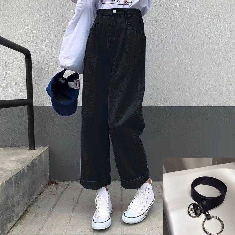 Jeans Femme Pantalones Korean Loose High Waist Wide Leg Baggy Jean Pants Blue Black Fashion Casual Harajuku Woman Pants 210730