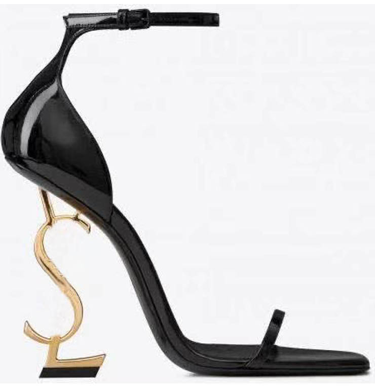Summer fashion luxury female stiletto shoes beach metal buckle high quality sandals black sexy party dance shoes 35-41 with box