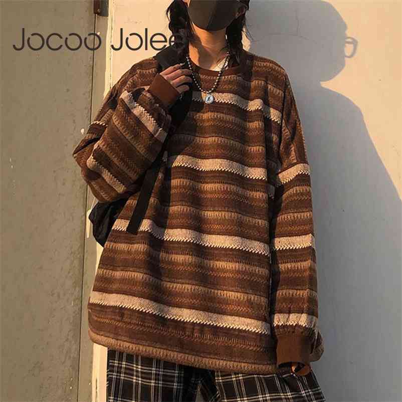 Pullovers Women Oversize BF Unisex Couples Japanese Striped Knit Sweater Hip Hop Female Winter Fashion Retro Daily Clothing 210428