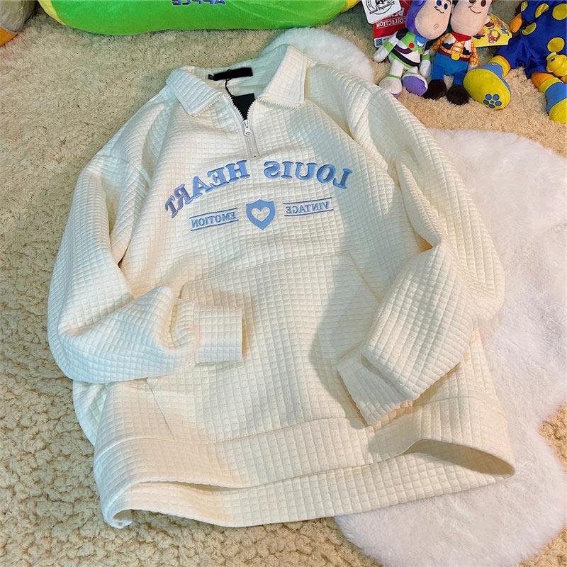 Women's Hoodies & Sweatshirts Letter Printed Turn-Down Collar Zipper Pullover Ladies Retro Cotton Waffle Sweatshirt Loose All-Match Coats, Black
Women's Hoodies & Sweatshirts Letter Printed Turn-Down Collar Zipper Pullover Ladies Retro Cotton Waffle Sweatshirt Loose All-Match Coats, Black