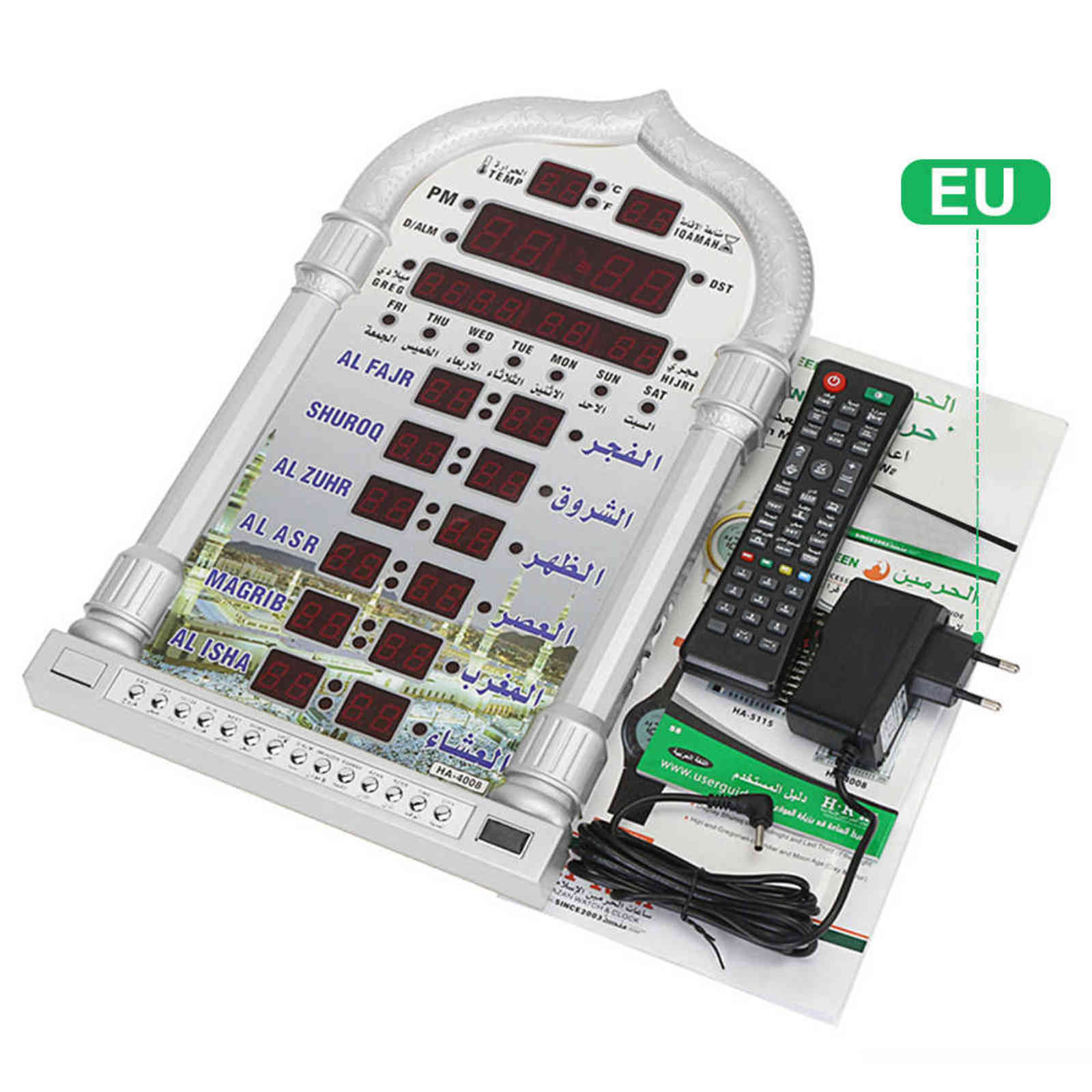 Digital Azan Mosque Prayer Clock Islamic Mosque Azan Calendar Muslim Prayer Wall Clock Alarm Ramadan Remote Control Support CSV H19521630