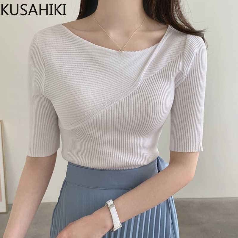 KUSAHIKI Irregular Patchwork Korean Chic Knitted Graphic T Shirts Short Sleeve O-neck Woman Tee Solid Slim Basic Top Shirt 6J601 210602, White
KUSAHIKI Irregular Patchwork Korean Chic Knitted Graphic T Shirts Short Sleeve O-neck Woman Tee Solid Slim Basic Top Shirt 6J601 210602, White