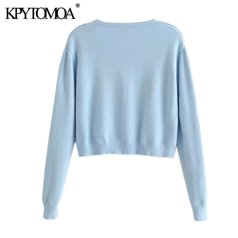 Women Fashion Single Breasted Cropped Knitted Cardigan Sweater Long Sleeve Female Outerwear Chic Tops 210420