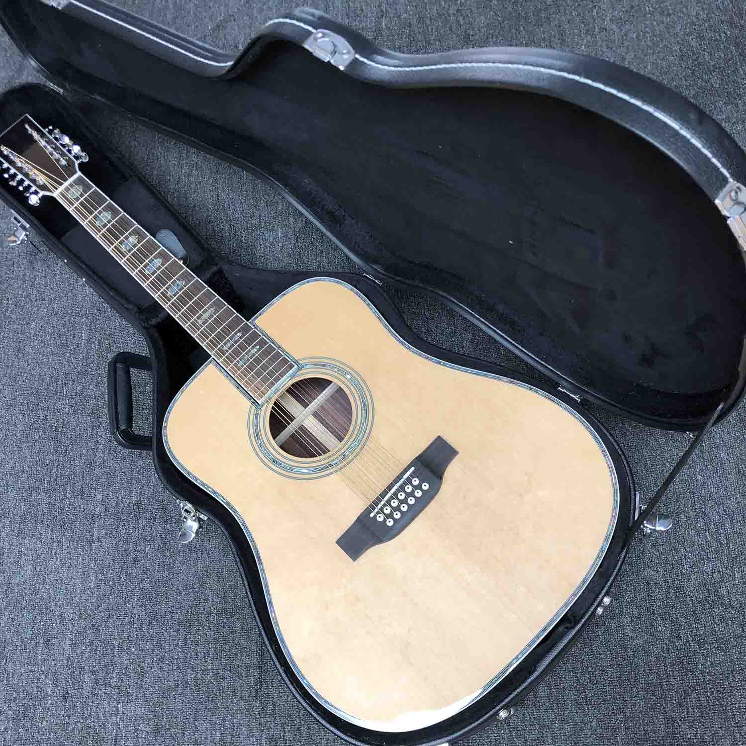 Custom Solid Spruce Top 12 Strings D Body Dreadnought Acoustic Guitar with Hardcase