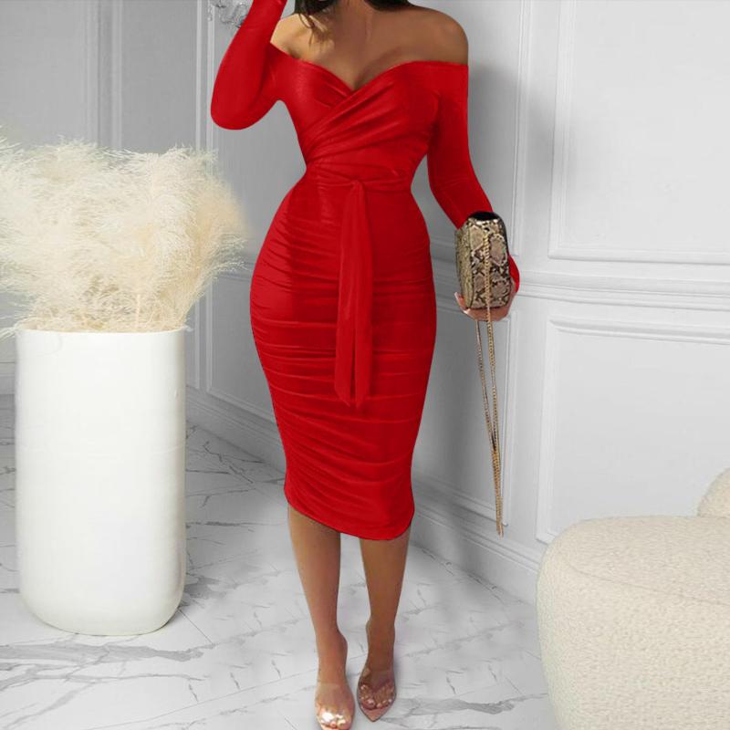 Casual Dresses V-neck Bodycon Dress Women 2021 Autumn Long Sleeve Solid Fashion Off Shoulder Ruched Belted Robe De Soirée
Casual Dresses V-neck Bodycon Dress Women 2021 Autumn Long Sleeve Solid Fashion Off Shoulder Ruched Belted Robe De Soirée