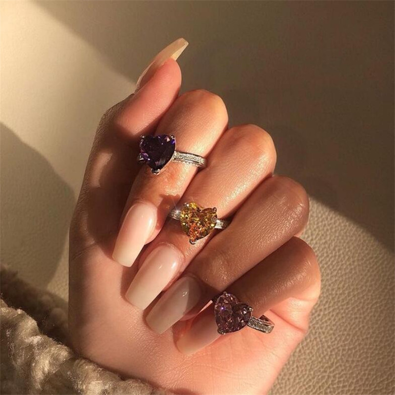 Size 6-10 Simple Fashion Jewelry Wedding Rings 925 Sterling Silver Heart Shape 5A White Pink Topaz CZ Diamond Gemstones Party Women Engagement Bridal 