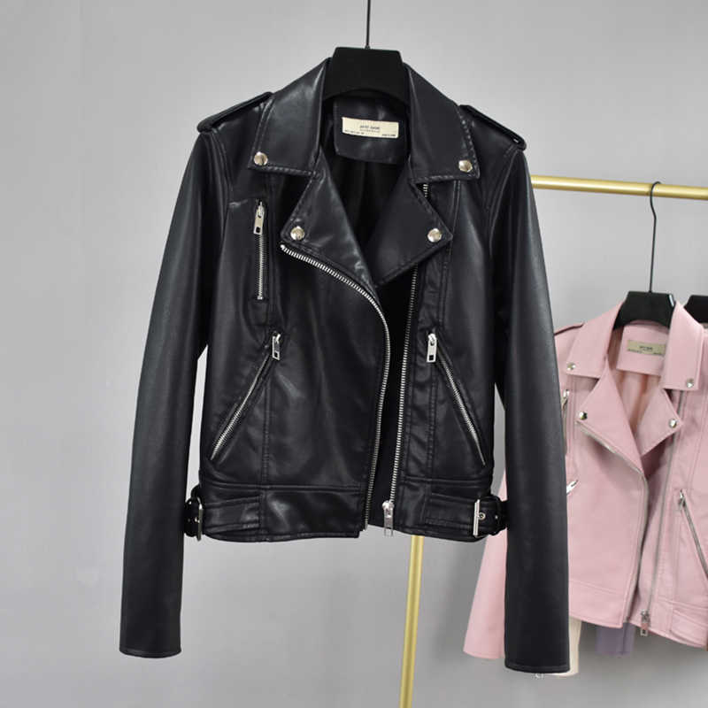 LY VAREY LIN Autumn Faux Leather Jackets Women Turn Down Collar Rivet Zippers Epaulet Pockets Moto Biker PU Streetwear 210526