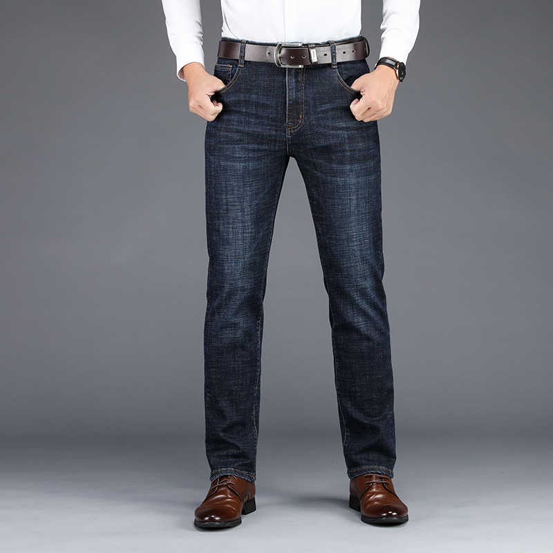 HENCHIRY Men's Business Casual Elastic Jeans Loose Fashion Breathable Non Pilling Ankle-Length Pants Show Thin Straight Pants X0621