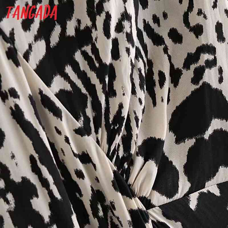 Women Animal Print French Style Half Sleeve Ladies Midi Dress Vestidos 2G13 210416