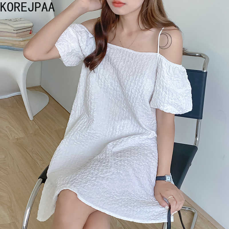 Korejpaa Women Dress Summer Ladies Sweet Little Sexy One-Neck Off-The-Shoulder Folds Loose Puff Sleeve Suspender Vestidos 210526, White
Korejpaa Women Dress Summer Ladies Sweet Little Sexy One-Neck Off-The-Shoulder Folds Loose Puff Sleeve Suspender Vestidos 210526, White