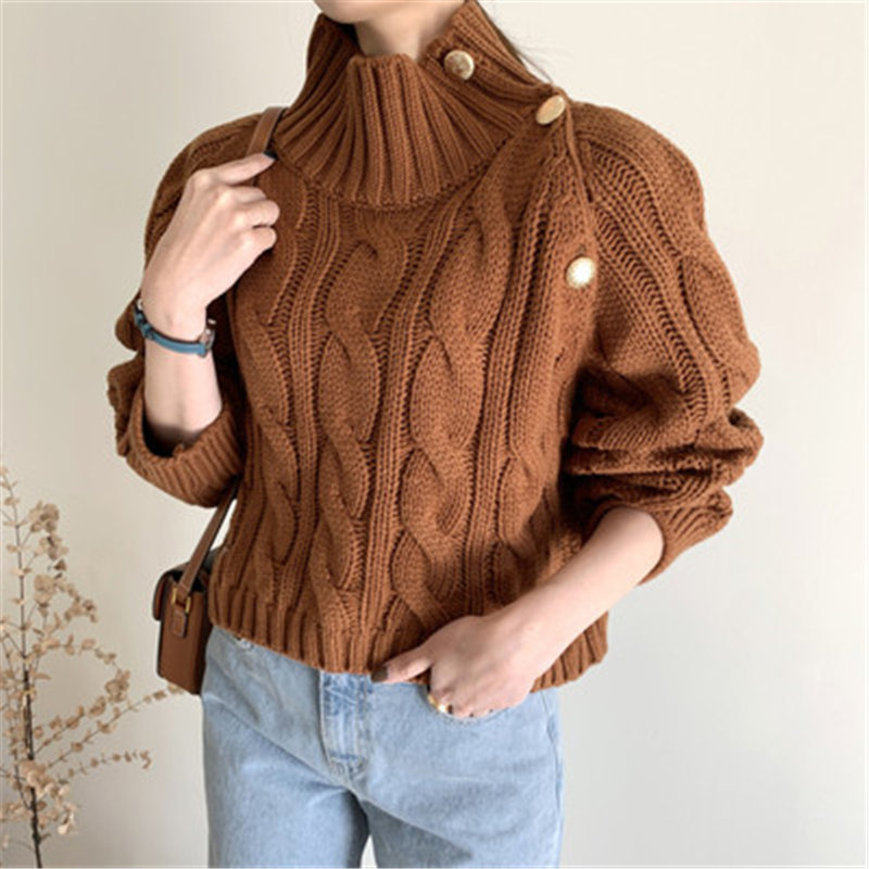 Vintage Tops Twist Elegant Solid Long Sleeve Sweater Loose Thicken Streetwear Outwear Knitted Casual Sweaters 210421