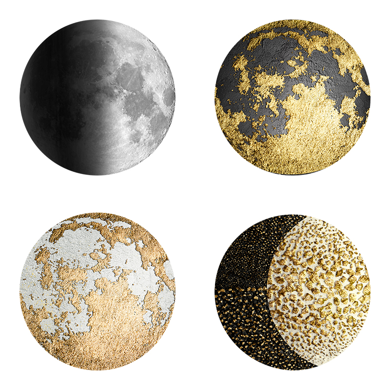Moon Phase Canvas Painting Golden Moon Wall Art Posters Prints Big Size Planet Solar Wall Pictures for Living Room Decor Cuadros