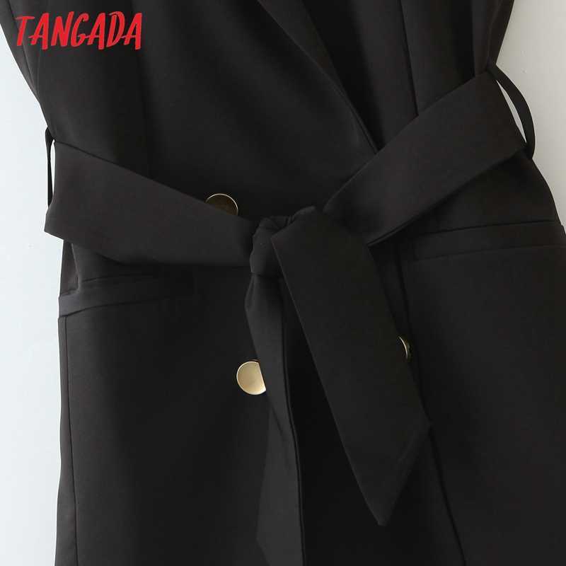 Tangada woman black long vest coat with slash office ladies waistcoat sleeveless blazer double breasted elegant top 3Z38 210910