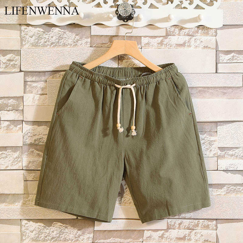 Summer Cotton Shorts Men's Casual Breathable Shorts Black White Drawstring Waist Bermuda Shorts Men Plus Size 4XL 5XL 210528