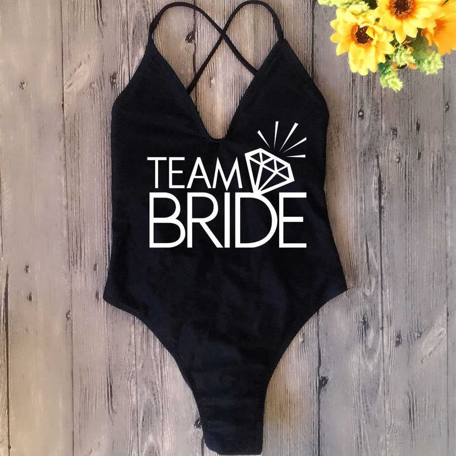 Thong padded Sexy Swimsuit BRIDE& SQUAD Female Women Fused Swimwear Backless White Team BRIDE Bather Monokini Bikini 210630
