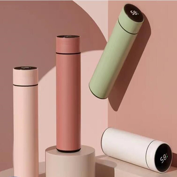 Vacuum Cup with Temperature Display Tea Brewing Coffee Car Cup 16.2oz 480ml Stainless Steel Water Bottle Macaron Color Style