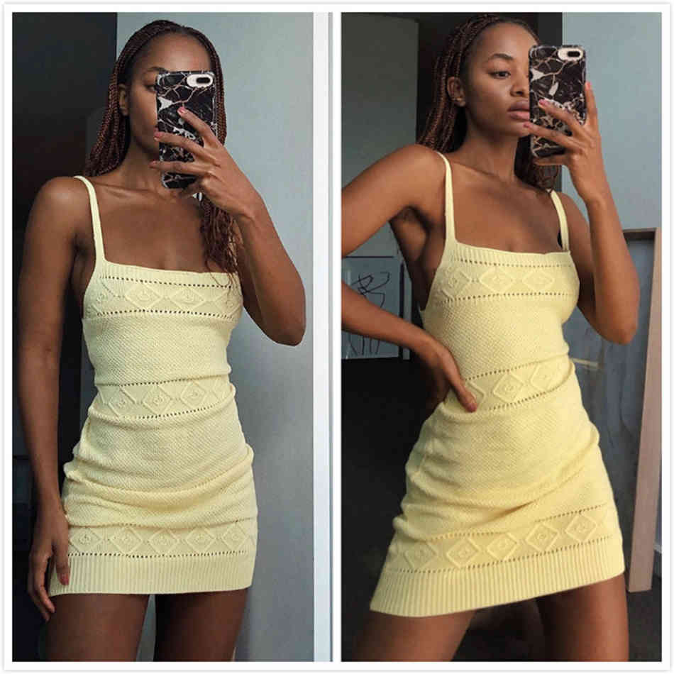 Free Women's Casual Knit Dress Sexy Spaghetti Strap Sleeveless Bodycon Mini Club Vacation Party Vestidos 210524