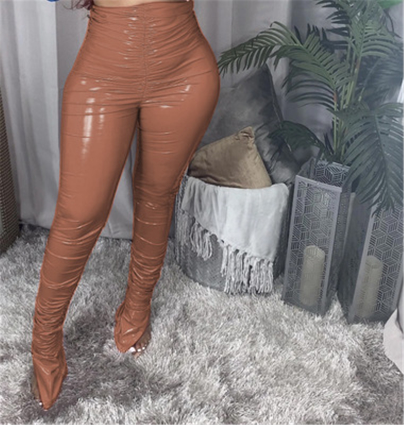 Ladies PU Leather Pile of Pants Fashion Trend Crease High Waist Slit Fleece Trousers Designer Autumn Female New Glossy Casual Skinny Pants, Yellow
Ladies PU Leather Pile of Pants Fashion Trend Crease High Waist Slit Fleece Trousers Designer Autumn Female New Glossy Casual Skinny Pants, Yellow