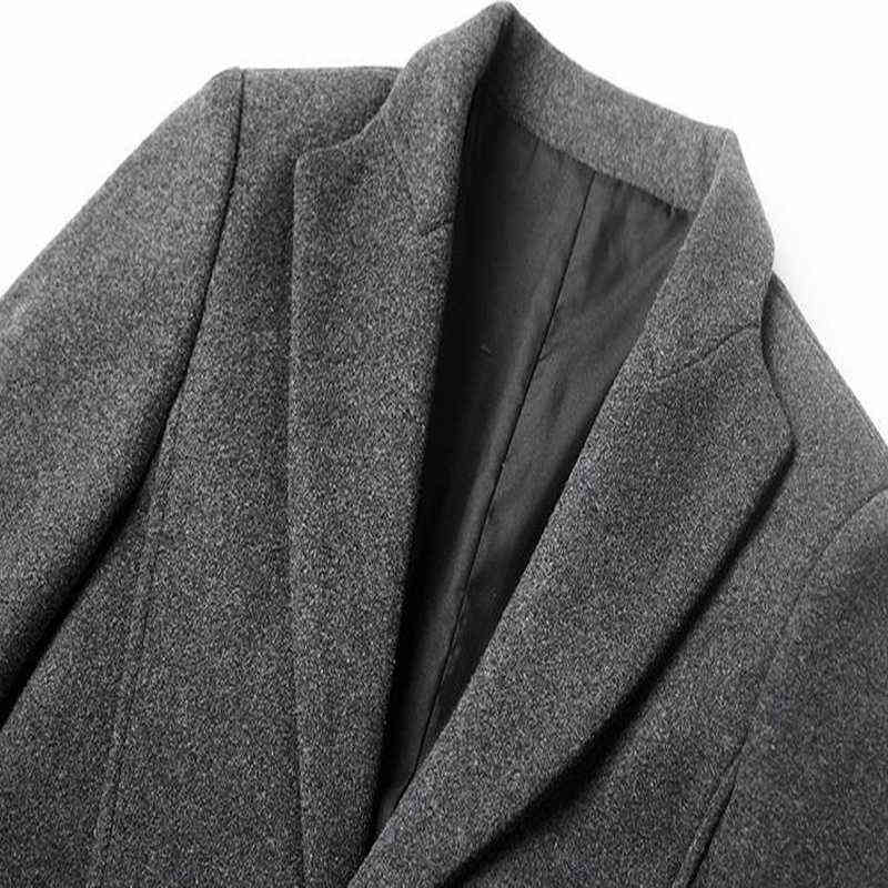 Men Woolen Trench Coat Autumn Winter Mid Long Wool & Blends Jacket Casual Men's Woolen Coat Grey/Black/Wine Red 211122