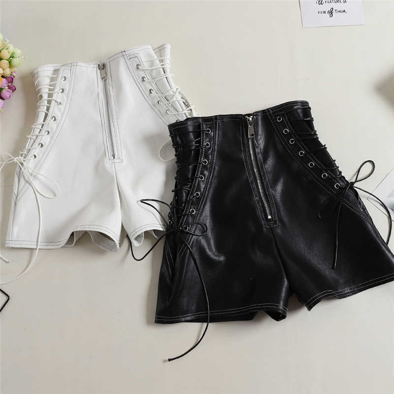 High Waist PU Leather For Women - Versatile Black Wide Leg Casual Shorts Ab1170 210714