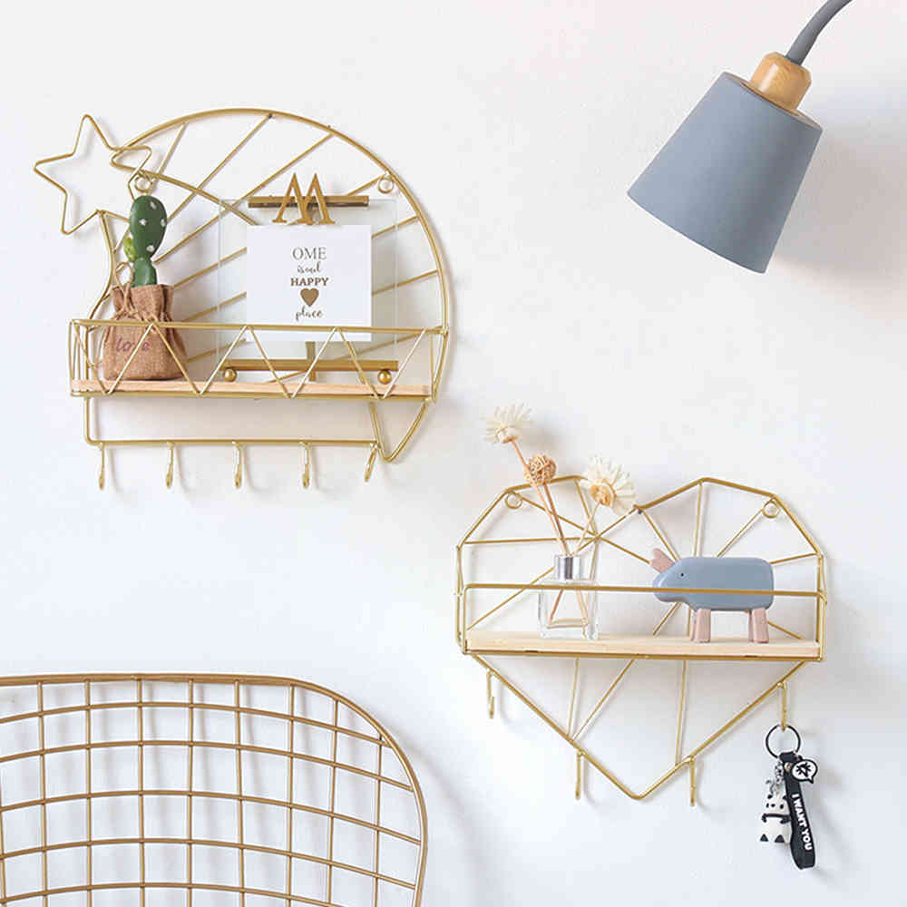 Wall Hanging Storage Rack Iron Art Display Shelf Living Room Decorative Frame Key Holder For Office Home Accessory