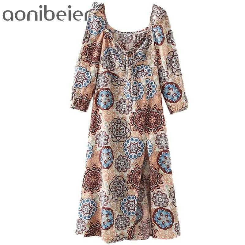 Vintage Totem Print Summer Puff Sleeve Drawstring Tie Neck Women Casual Beach Dress Split Front A-Line Midi 210604, 01
Vintage Totem Print Summer Puff Sleeve Drawstring Tie Neck Women Casual Beach Dress Split Front A-Line Midi 210604, 01