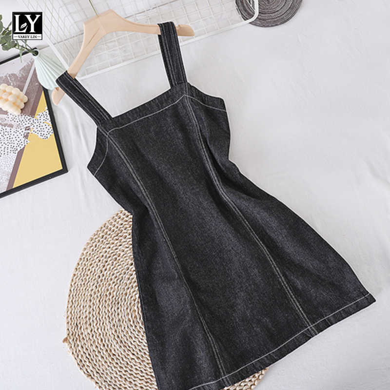LY VAREY LIN Summer Women Sweet Loose Solid Color Black Female Short Dresses Casual High Waist Sleeveless Suspender 210526
LY VAREY LIN Summer Women Sweet Loose Solid Color Black Female Short Dresses Casual High Waist Sleeveless Suspender 210526