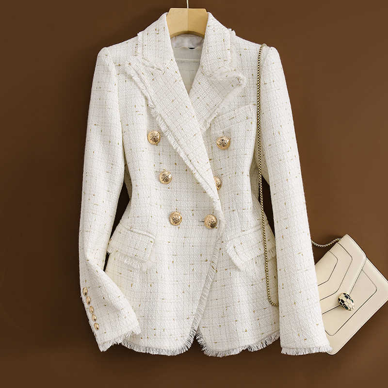 Temperament Ladies Jacket Tweed Suit Double-breasted High-quality Slim Is Thin And Women 210930