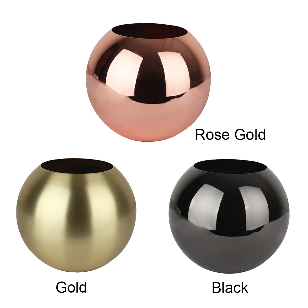 Stainless Steel Vase Unbreakable Metal Flower Vase Home Decor Living Room Decoration Round Polished Flowerpot Minimalist Crafts