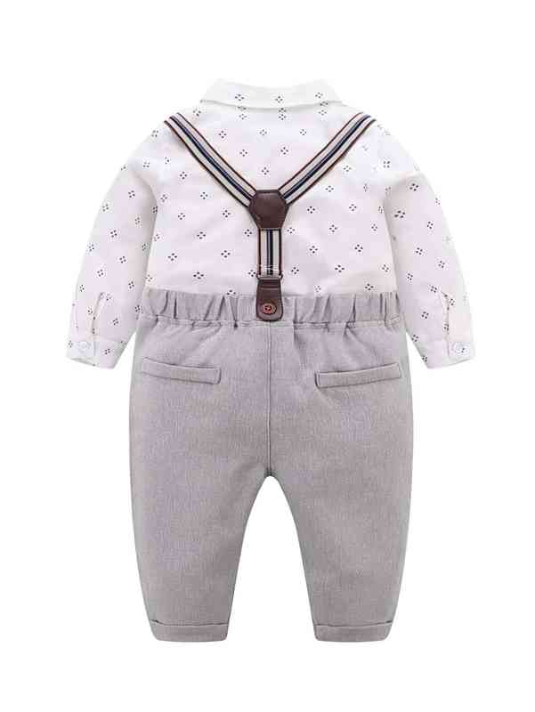 Baby Allover Print Bow Front Bodysuit & Suspender Pants SHE
