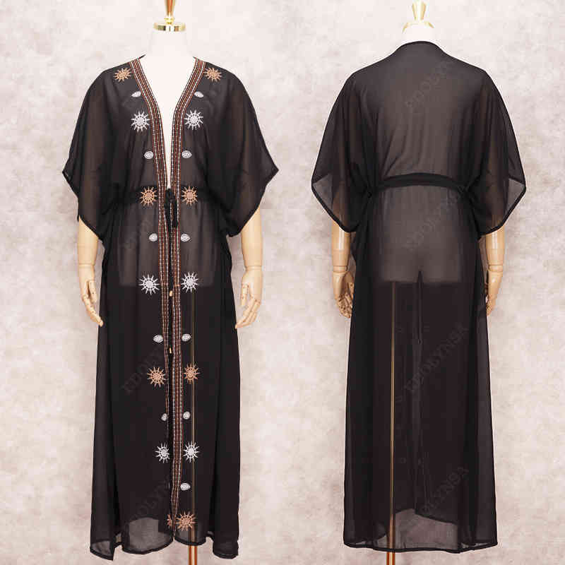 Swimwear Cover-ups Bohemian Printed Long Kimono Cardigan Open Front Women Plus Size Beach Wear Swim Suit Cover Up Q1197 210420